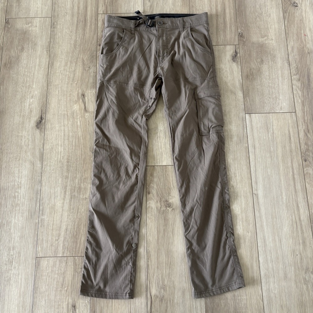 Prana Cargo Hiking Pants Brown Slim Fit Convertible Roll Up Belted Mens 30x32